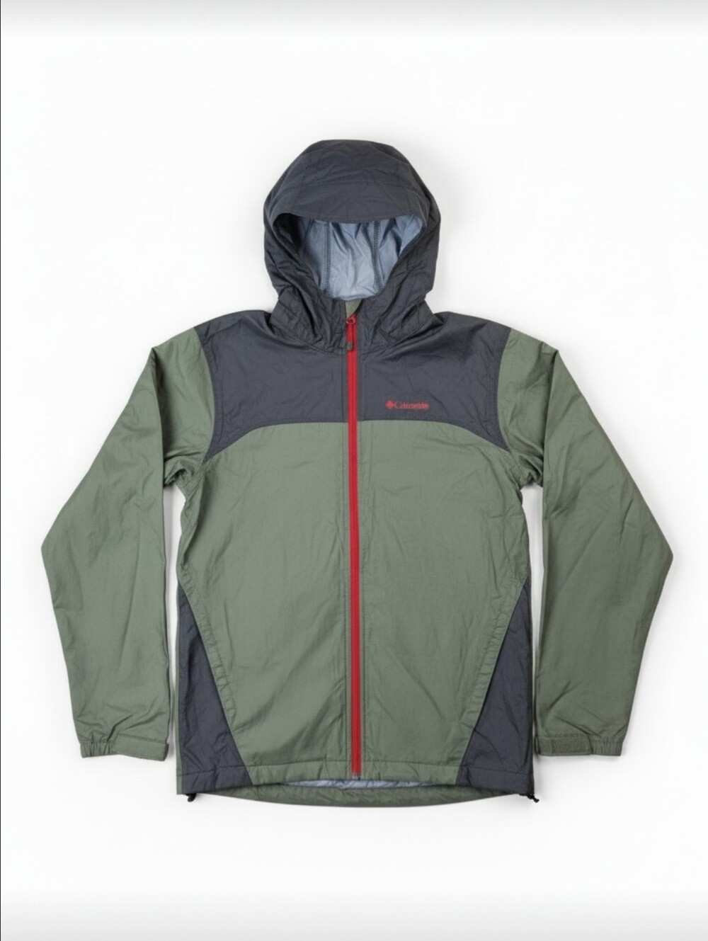 Columbia Youth Jacket XL 18/20 Green Gray Full Zip Hooded Windbreaker
